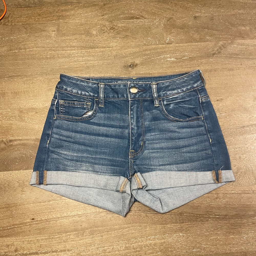 Jean shorts; worn, in good condition. Cuffed legs, 2.5 inch inseam
